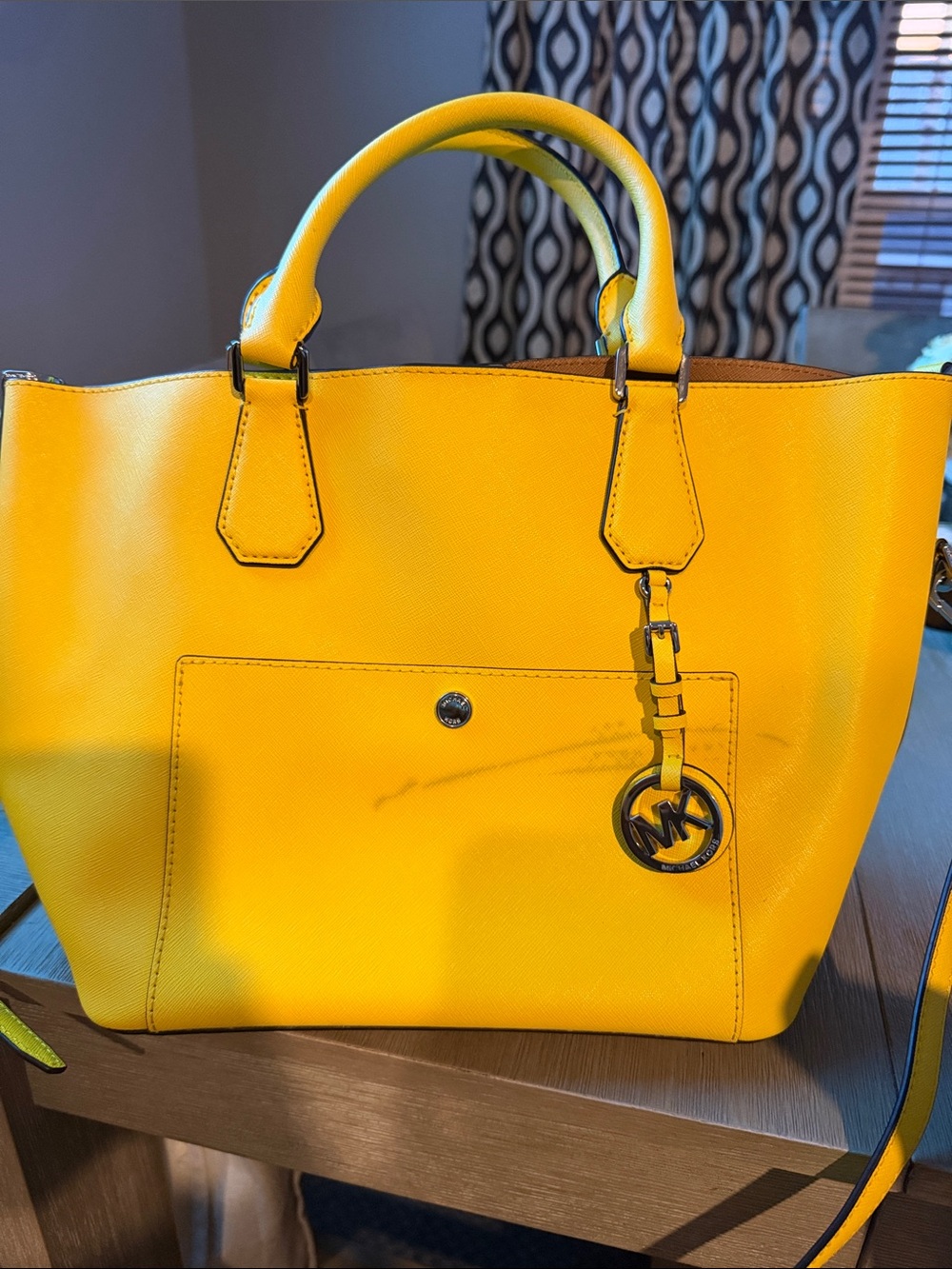 Michael Kors Bright Yellow Saffiano Leather Tote with MK Charm